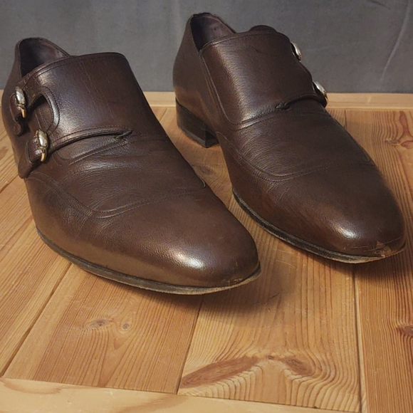 Gucci Brown Leather Double Monk Strap Brown 11.5 D